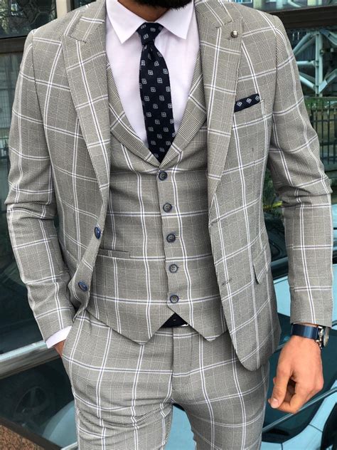 Austin Gray Plaid Slim Fit Suit Slim Fit Suit Men Plaid Suit Classy