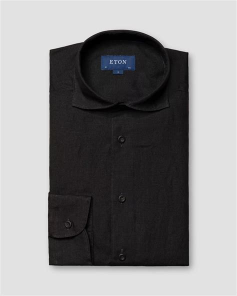 black linen shirt wide spread eton