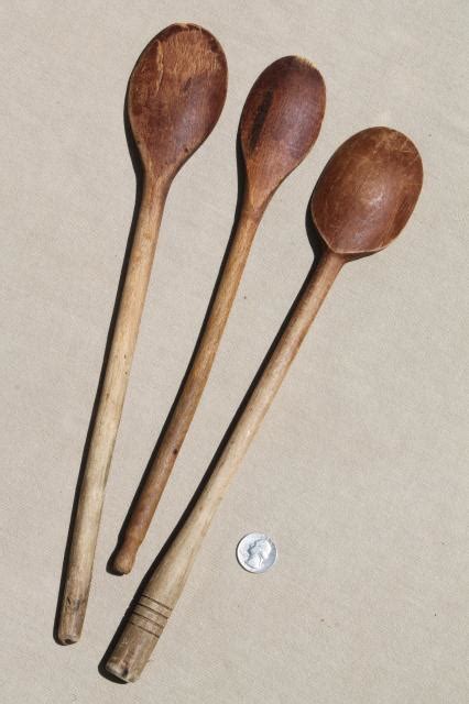 Vintage Wood Spoons Collection Of Primitive Long Handled Wooden