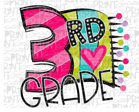Back To School Third Grade Bright And Fun Clipart Png File For Etsy