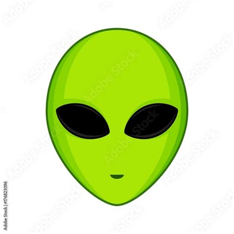Green Alien Face With Large Eyes Isolated On White Background