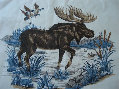 Native American Wildlife Fabric Quilt Panel Moose Ducks