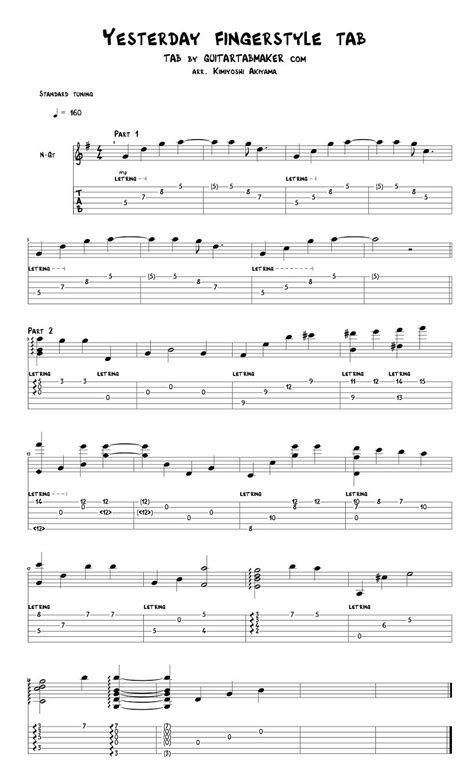 Eadgbe capo on 5 fret. The Beatles - Yesterday fingerstyle guitar tab - pdf guitar sheet music - guitar pro tab ...