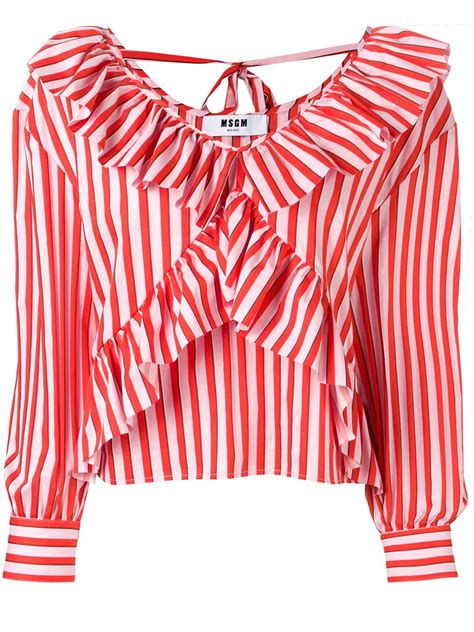 Msgm Striped Ruffle Blouse Red And White Striped Blouse Fall Fashion