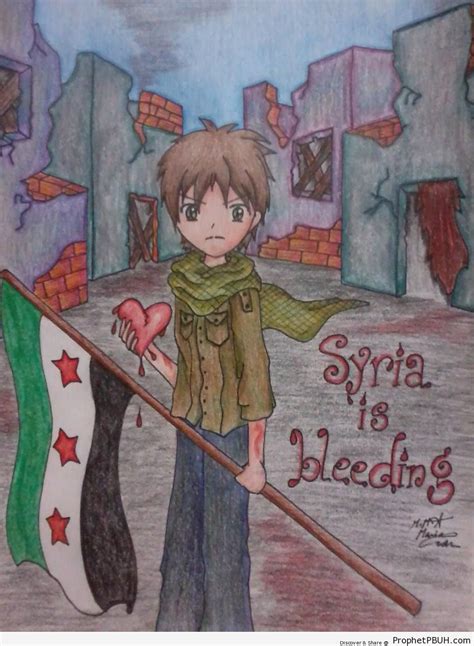 Syrian Boy Holding Free Syria Flag Drawings Prophet Pbuh Peace Be