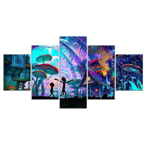 Artsailing 5 Piece Canvas Painting Comic Rick And Morty Wall Art Home