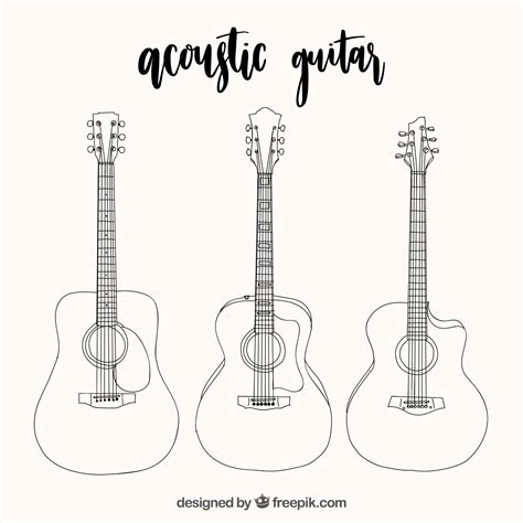 Premium Vector Selection Of Three Acoustic Guitars In Hand Drawn Style