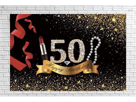 Happy 50th Birthday Backdrop Golden Photo Background Banner 50 Etsy