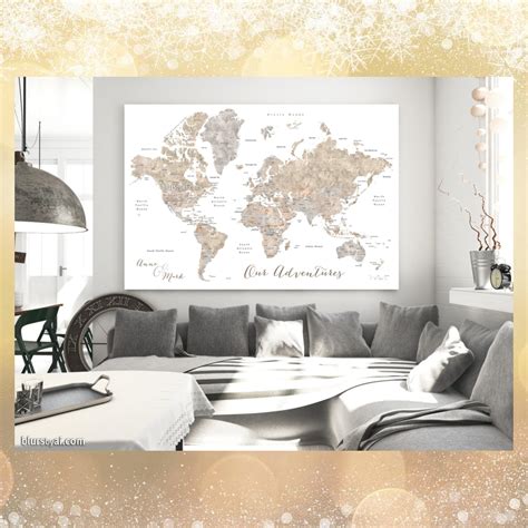 Custom World Map With Countries And States Canvas Print Or Push Pin Map