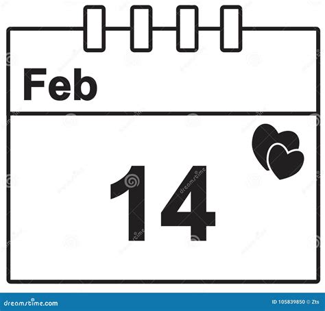 Calendar Page For February 14th For The Valentine Stock Vector