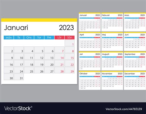 Calendar 2023 On Swedish Language Week Start Vector Image