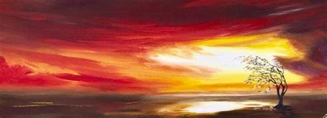 Abstract Red Sunrise On A Panoramic Canvas 2019 Acrylic Painting By