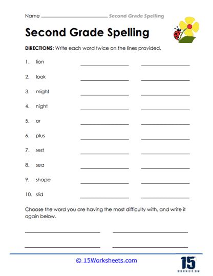 2nd Grade Spelling Words Worksheets 15
