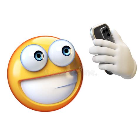 Emoji Som Tar Selfie Emoticon Som Håller Mobiltelefon På Vit 3d