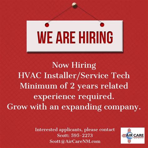 Now Hiring Hvac Maintenance Air Care Hvac Installation