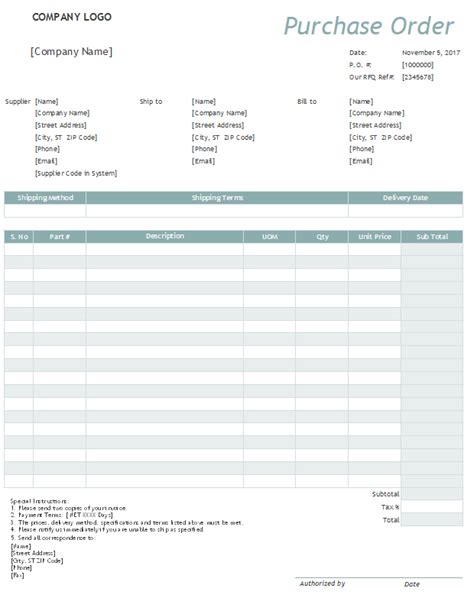 Purchase Order Template Excel Collection Riset