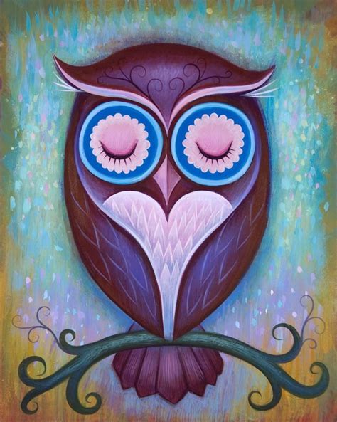 Sleepy Owl Fine Art Print Owl Painting Owls Drawing Sleepy Owl