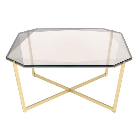 Gem Square Coffee Table Smoke Glass With Stainless Steel Base By Debra