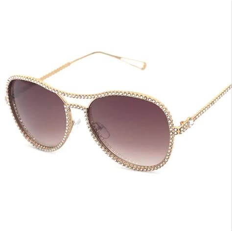 hbk pilot luxury sunglasses women decorative rhinestone copper diamonds frame hd clear lens