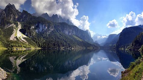 Lake Mountain Forest Austria Reflection Cliff Clouds Water Summer Nature Landscape