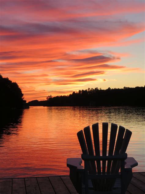 Sunset Cottage Lake Sunrise Dock Muskoka Chair Ontario Relax Etsy