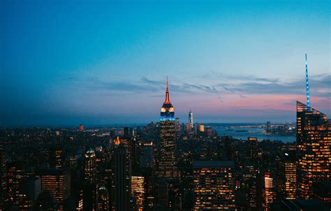 Wallpaper City Lights Usa Twilight Sky Night Cloud New York