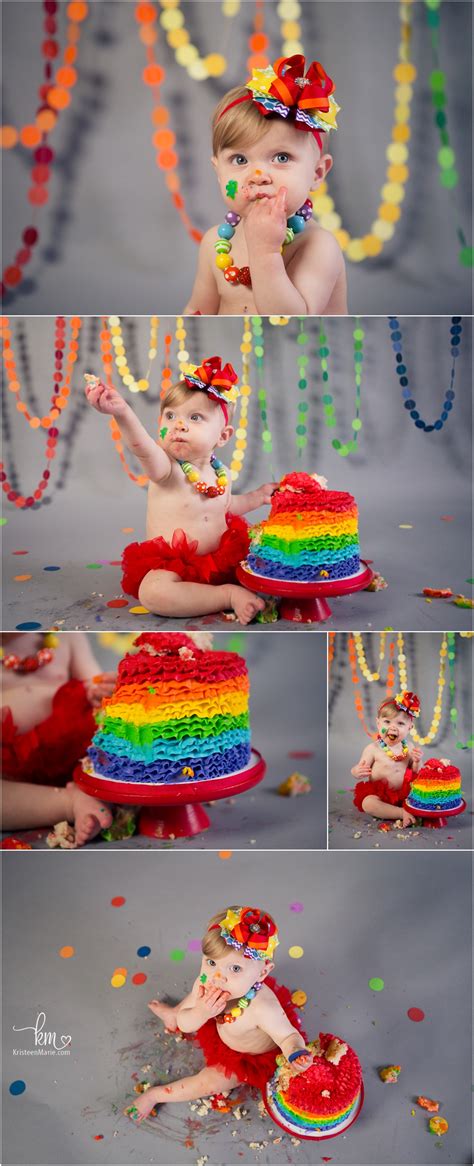 Rainbow Baby 1st Birthday Cake Smash · Kristeenmarie Photography