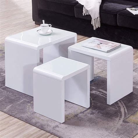 Mecor Nesting Coffee Table 3 Piece Glass Top Side End Table Whigh