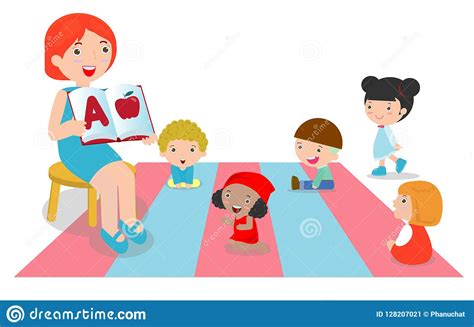 Teacher Explaining Alphabet To Children Around Her ...