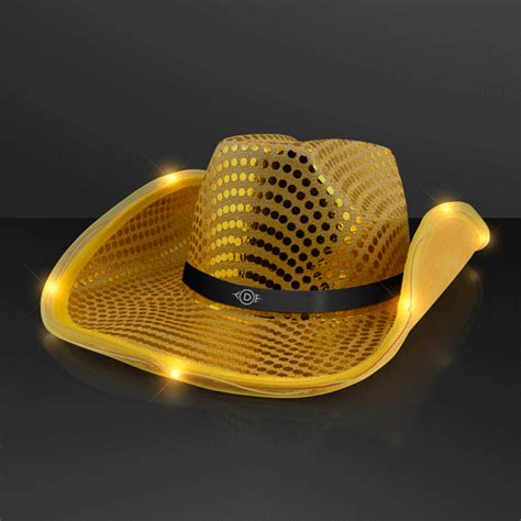 Branded Shiny Gold Cowboy Hats With Flashing Brim Advertise Your Compa