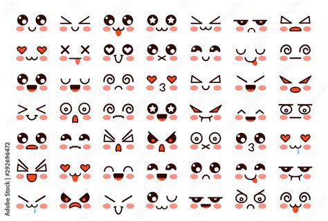 Kawaii Faces Cute Cartoon Emoticon With Different Emotions Funny Japanese Emoji With Eyes And