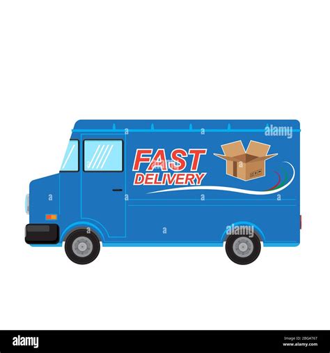 Fast Delivery Logo Design With Open Paper Box On Blue Truck Side View