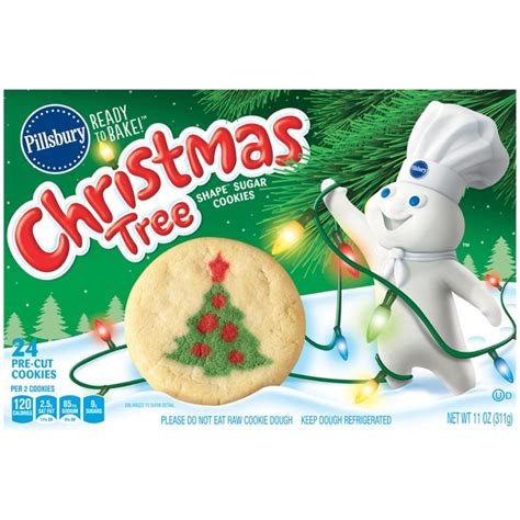 Eggs, baking powder (sodium aluminum phosphate, baking soda), salt, artificial flavor, yellow 5 & 6, blue 1, red 40, sodium benzoate (preservative). Pillsbury Ready to Bake! Christmas Tree Shape Sugar ...