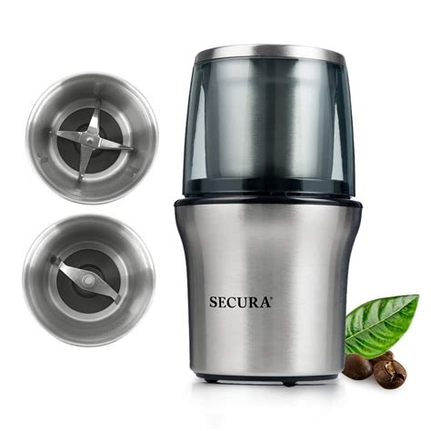 Secura Electric Coffee Grinder And Spice Grinder With 2 Stainless Steel