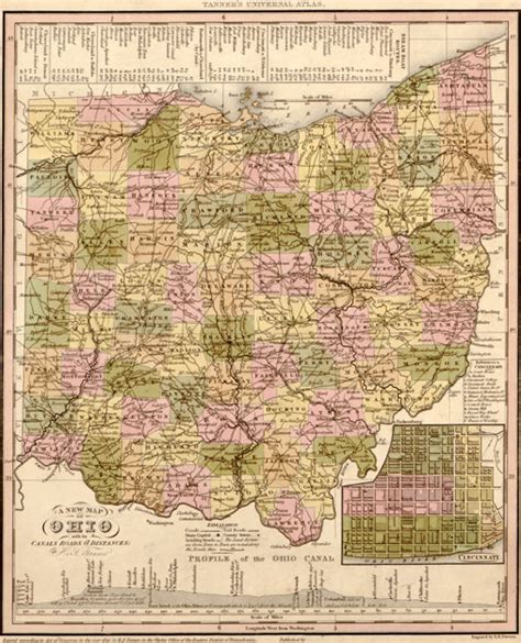 Ohio State 1841 Historic Map By Tanner Reprint