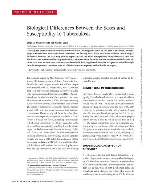Pdf Biological Differences Between The Sexes And Susceptibility To Tuberculosis