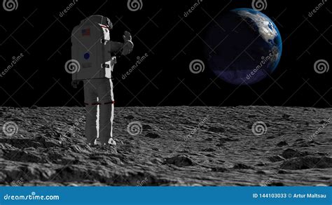 Astronaut Walking On The Moon And Admiring The Beautiful Earth Cg