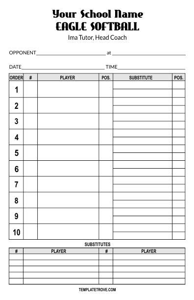 Baseball Lineup Card Template Free Download Baseball Lineup