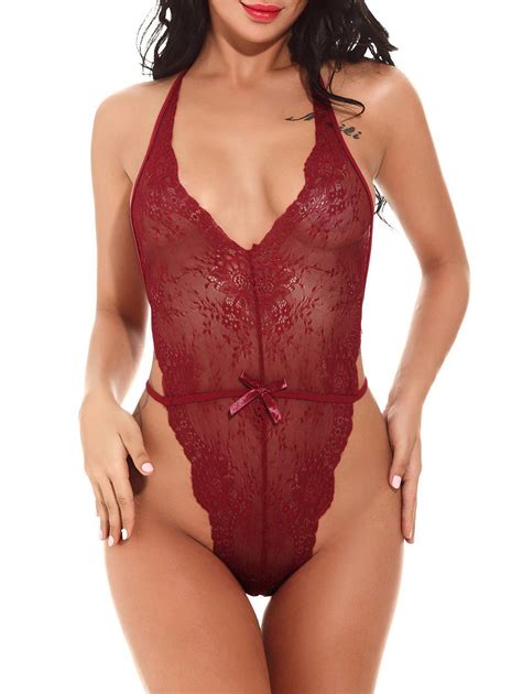 [49 Off] See Through Halter Lace Teddy Rosegal