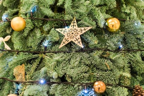 Decorated Christmas Tree With Star Stock Photo Image Of Decoration