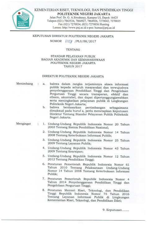 Standar Pelayanan Publik Pnj Politeknik Negeri Jakarta Akademik