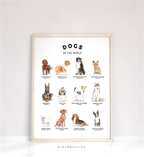 Dog Breeds Poster Dog Breeds Print Printable Wall Art Dogs Etsy