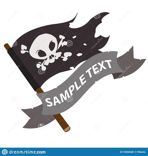 Black Jolly Roger Pirate Flag With Ribbon Banner Stock Illustration