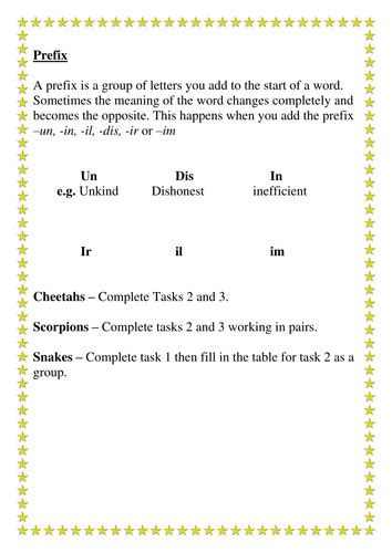 Worksheet on Prefixes | Teaching Resources