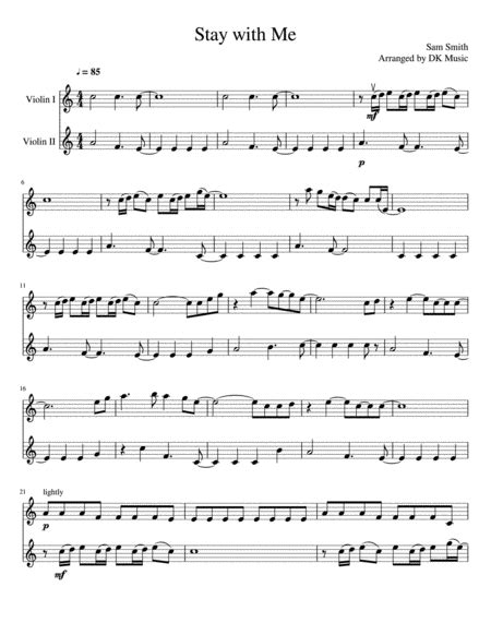 Stay With Me Sheet Music Sam Smith Violin Duet