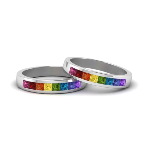 Channel Set Rainbow Ring For Lesbian In K White Gold Fascinating