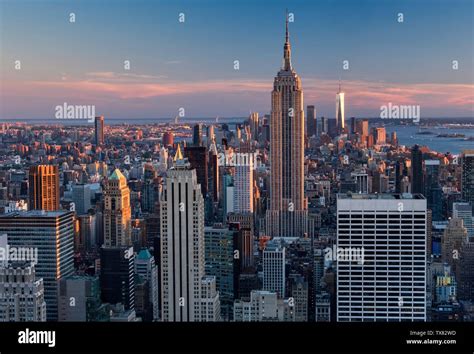 The Empire State Building And Lower Manhattan At Sunset New York Usa