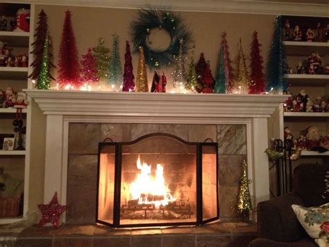 Sparkly Christmas Trees On My Fireplace Mantel Christmas Pictures