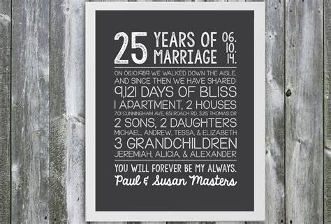 Celebrating it helps relive that beautiful wedding day. Customizable Anniversary Gift Marriage Stats 25 year