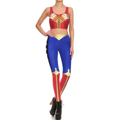 New Adult Superhero Wonder Woman Costume Slim Tops And Pants 3d Print